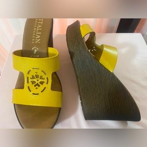 Yellow wedge sandals